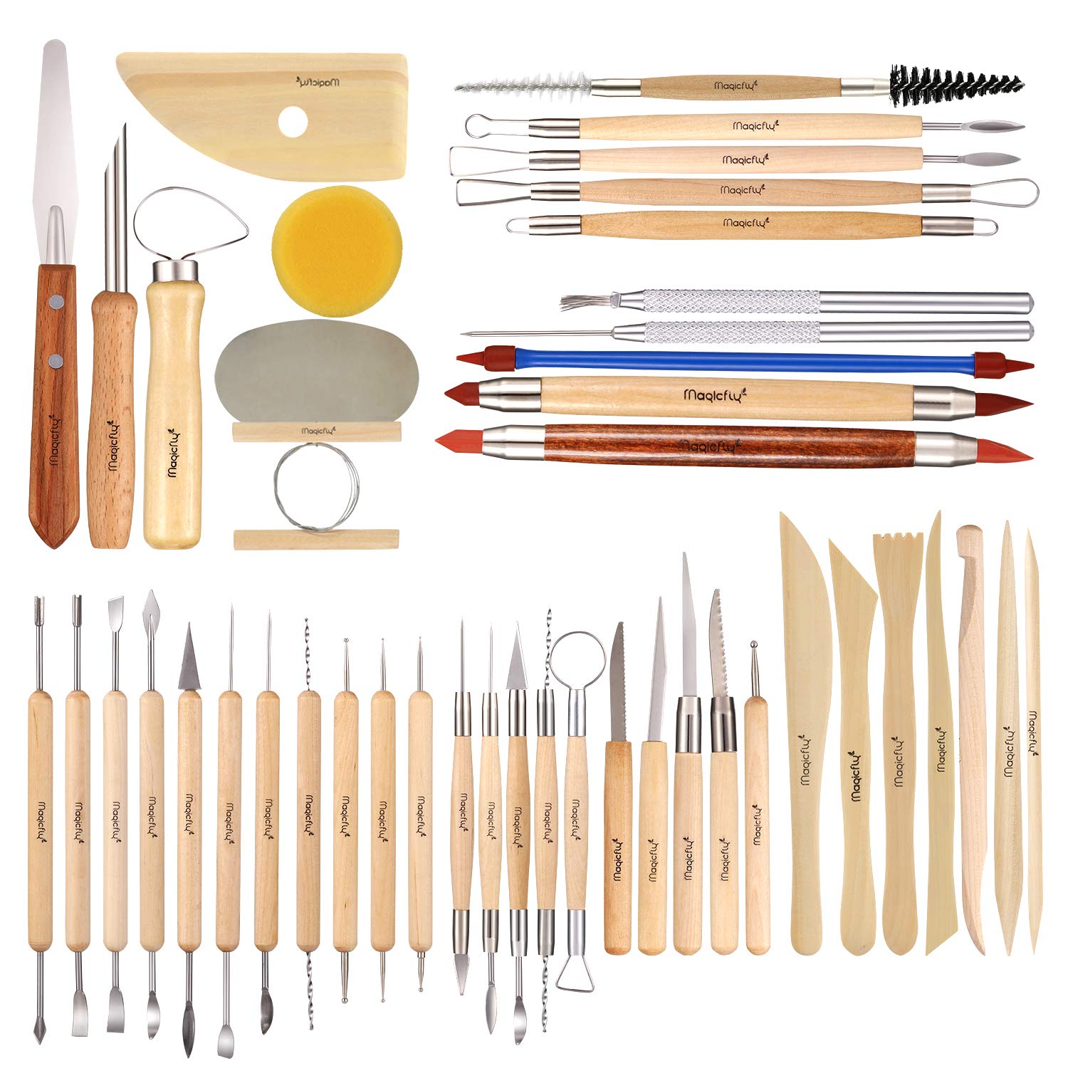 Beginners Magicfly Pottery Tools Wooden Ceramic Tools For Art Crafts 45pcs Clay Sculpting Tools Set With Storage Bag Home Craft Supplies