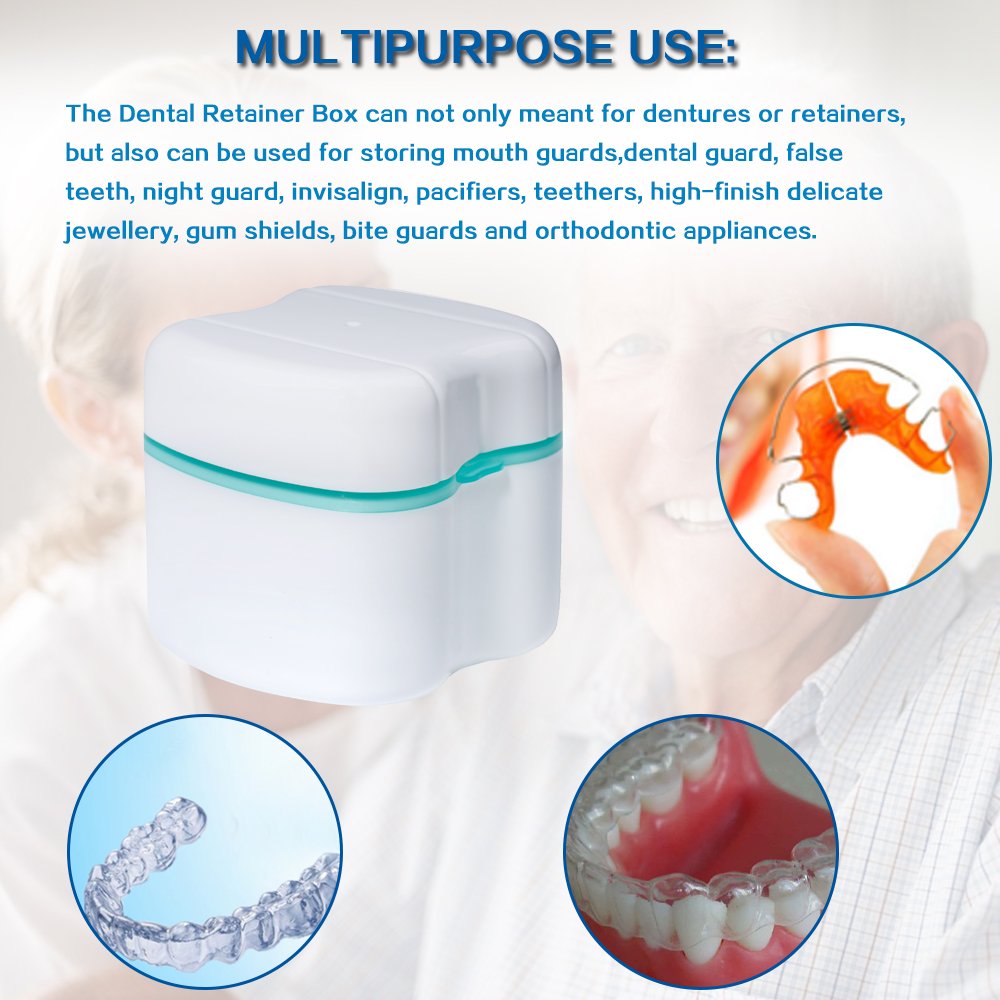 Denture Case, Denture Brush Retainer Case, Denture Cups Bath, Dentures Container with Basket Denture Holder for Travel, Retainer Cleaning Case (Green) : Beauty