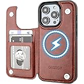 ONETOP Compatible with Magsafe for iPhone 14 Pro Wallet Case with Card Holder, PU Leather Kickstand RFID Blocking Case, Double Magnetic Clasp and Durable Shockproof Cover 6.1 Inch (Brown)