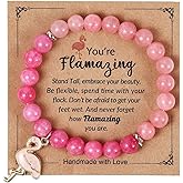 MMIUAEG Flamingo Charm Rose Quartz Beaded Bracelet, Inspirational Crystal Stretch Bracelet for Women, Never Forget How Flamazing You are Flamingo Wristlet Gifts