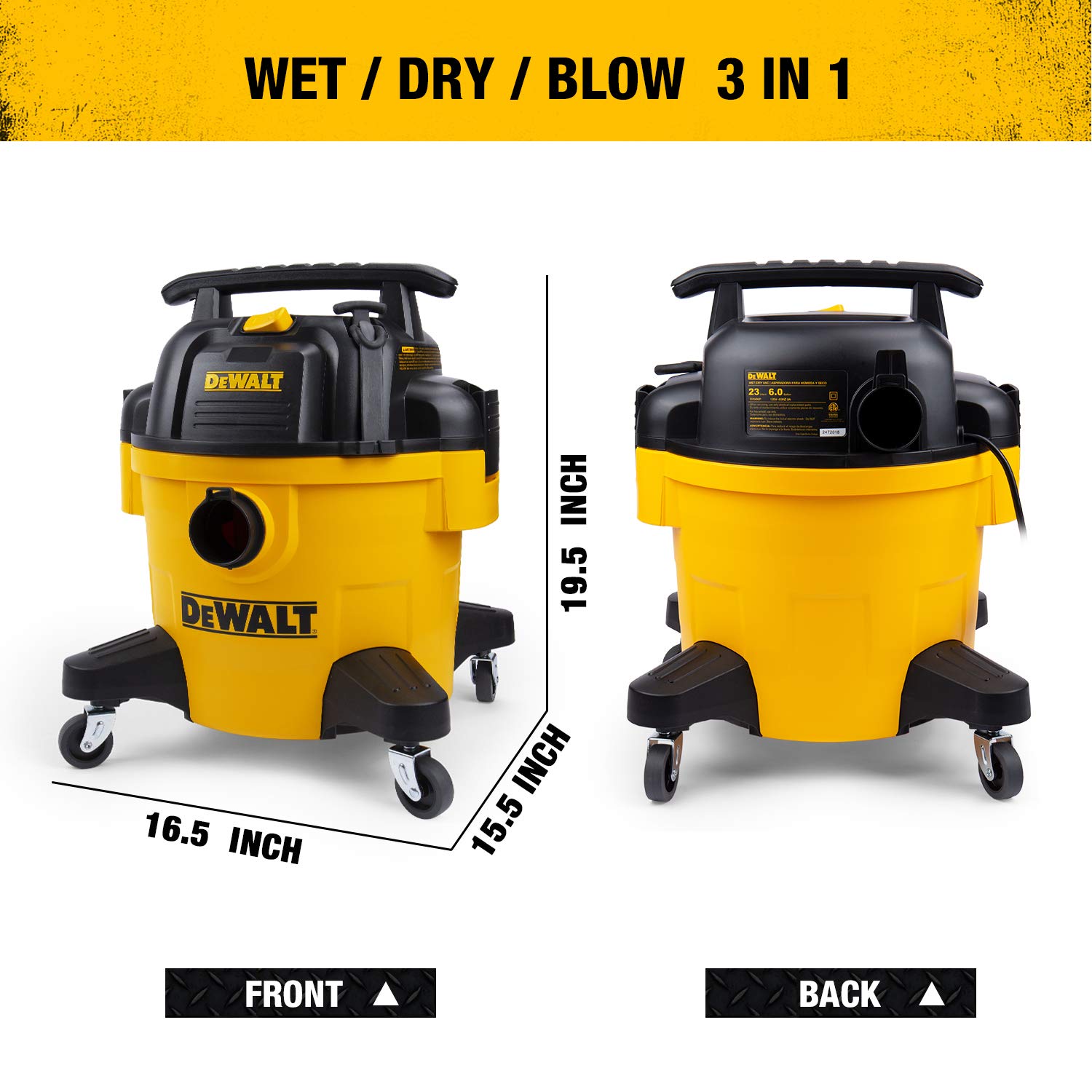 DEWALT 6 Gallon DXV06PZ 4 Peak HP Poly Wet/Dry Vac, HeavyDuty Shop