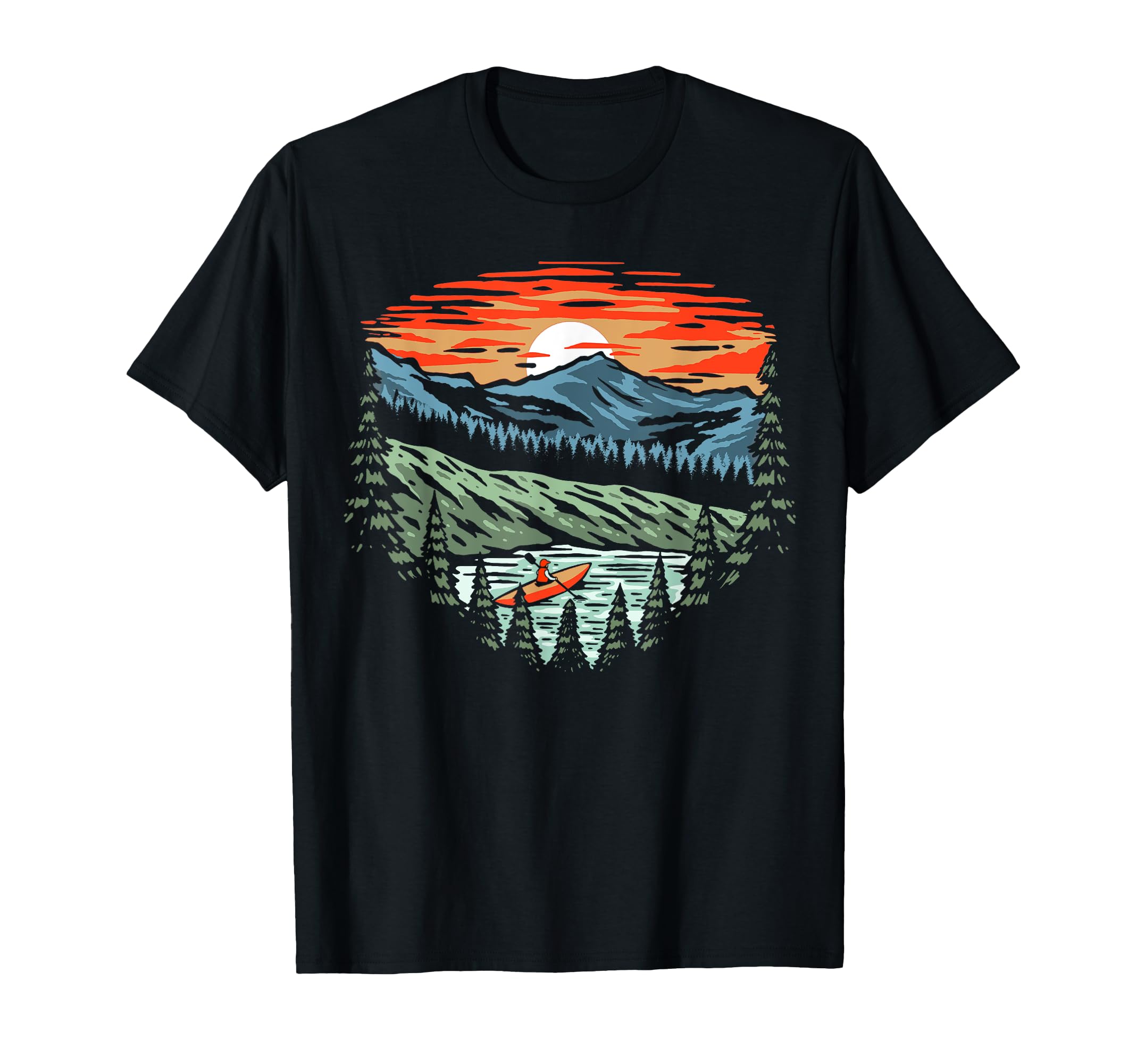 Kayaker Trees & Mountains Paddling Kayak Vintage Paddling T-Shirt