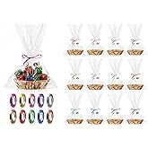 Jetec 12 Pack Empty Gift Baskets to Fill, Oval Baskets for Gifts Empty Food Storage Bin with 10 Rolls Colorful Ribbon and 30 