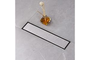 SaniteModar Linear Shower Drain, Shower Drain 12 inch Tile Insert 2 in 1 Panels, 304 Stainless Steel Brushed Shower Floor Drain, Shower Drain with Adjustable Feet and Hair Filters