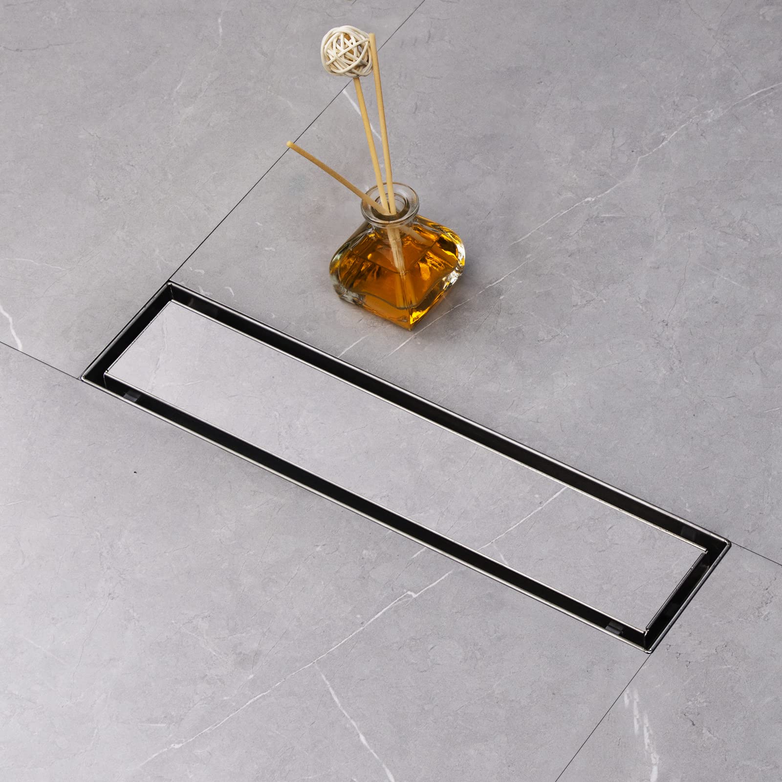 Photo 1 of SaniteModar Linear Shower Drain, Shower Drain 12 inch Tile Insert 2 in 1 Panels, 304 Stainless Steel Brushed Shower Floor Drain, Shower Drain with Adjustable Feet and Hair Filters…