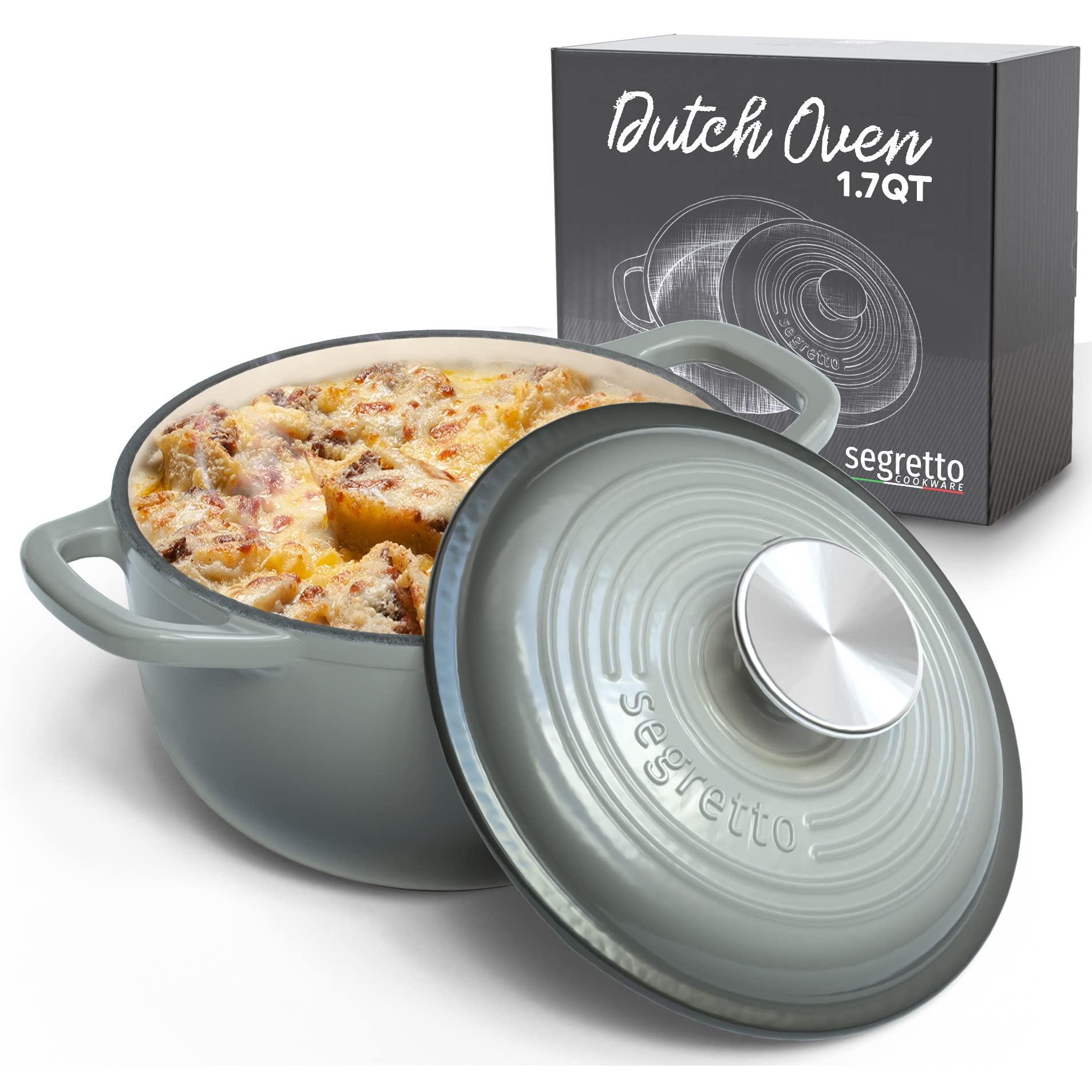 Photo 1 of **minor chips***Segretto Cookware Enameled Cast Iron Dutch Oven Pot with Lid Grigio Scuro (Gradient Gray) 1.7 Quarts Dutch Oven Cast Iron with Handle 1.7 qt for Bread Baking