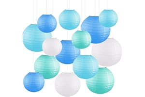 QYCX 16 Pack Chinese Crafts Tissue Paper Lanterns Chinese Blue White Paper Lantern Hanging Paper Lanterns Wedding Lantern 4" 