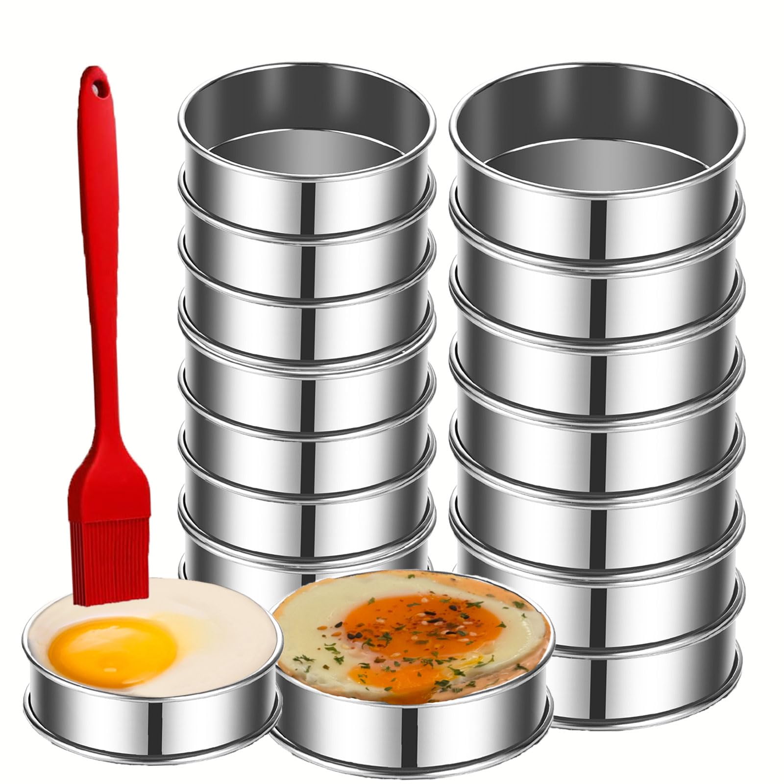 Photo 1 of 16Packs English Muffin Rings Crumpet Rings 4 inch Stainless Steel Double Rolled Tart Rings 4 inch & 3.15 inch, Round Metal Cooking Pastry Ring Molds for cookies, pancakes,