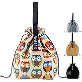 DAROSS Canvas Drawstring Lunch Bag，Insulated Bento Tote，Reusable & Durable for Women | Perfect for Office, School，Picnic, or Travel (Owl)