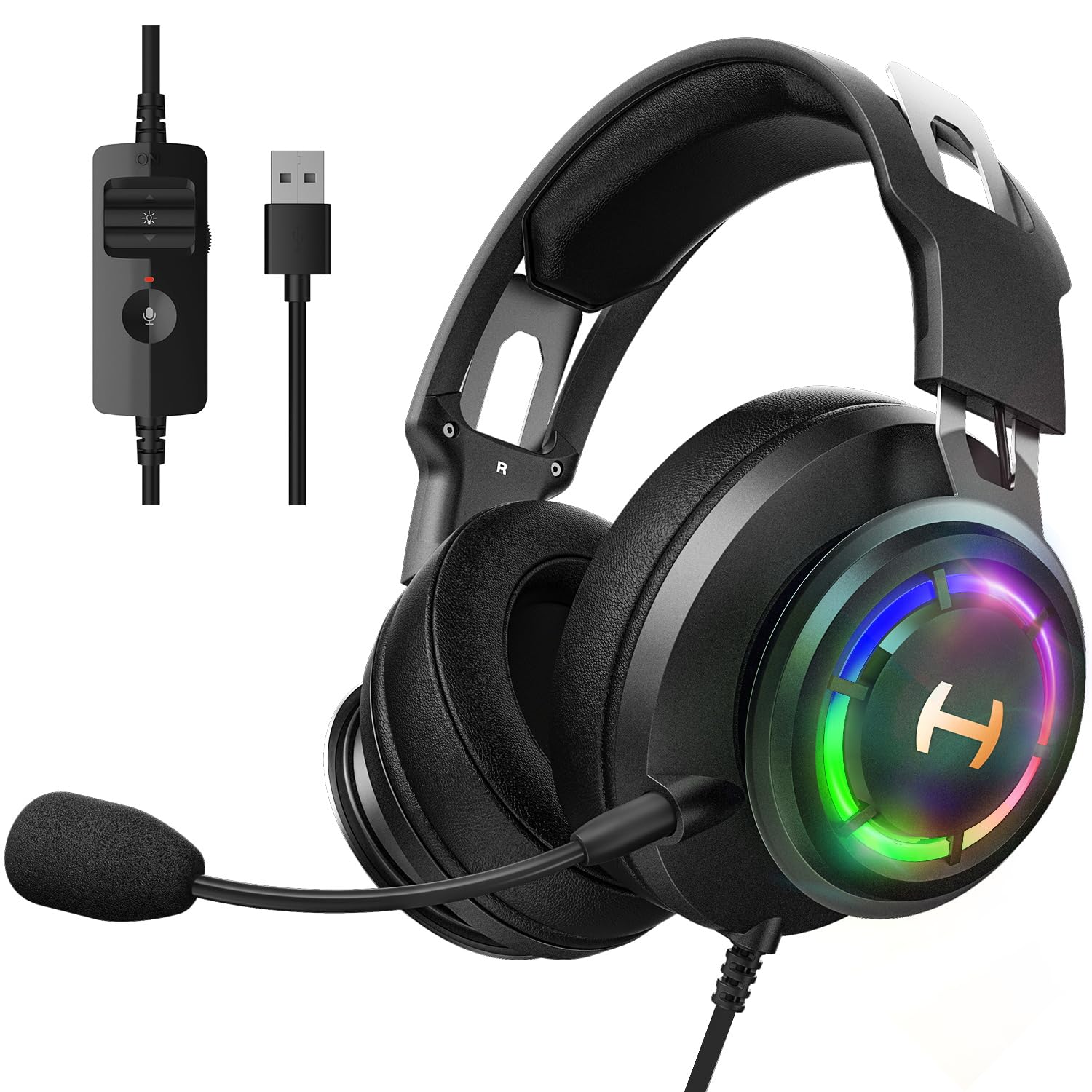Photo 1 of Edifier 7.1 Hi-Res Sound PC Gaming Headset Weird USB Over-Ear Headphone Noise Cancelling Mic RGB Light for PC PS4 Laptop Mac Desktop