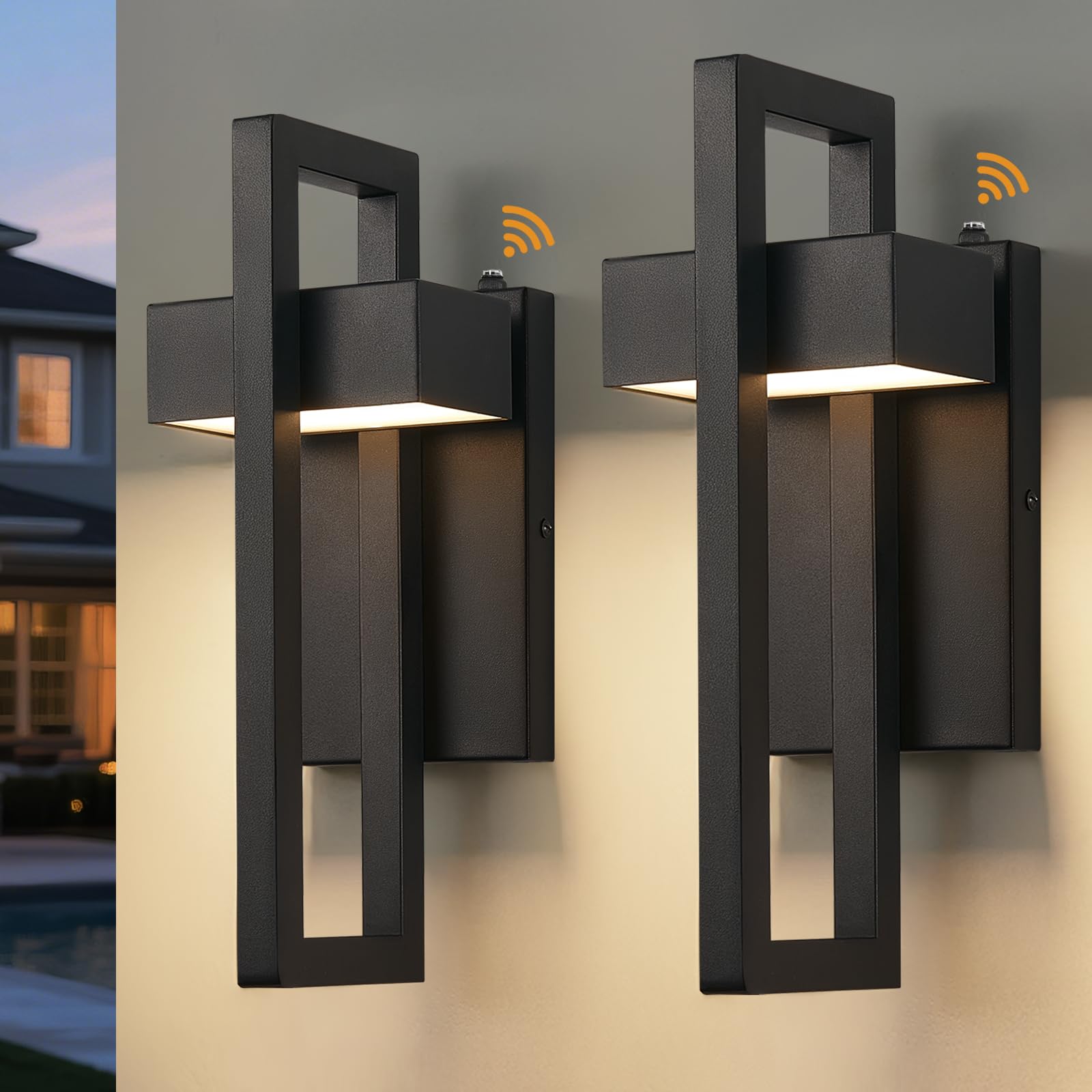 Photo 1 of tewei LED Outdoor Wall Sconce Dusk to Dawn Outdoor Lighting, Modern Exterior Lighting Fixtures, Black LED Front Porch Lights Outside Wall Mount Lights for House, Hallway, Warm White 3000K, 2 Pack