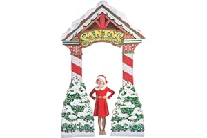 Fun Express Santa's Workshop 3D Arch Christmas Party Decorations - Large 7.5x11.5 ft Cardboard Stand Up Archway for Holiday Photo Booth Props & North Pole Entrance Decor | Professional Event Supplies