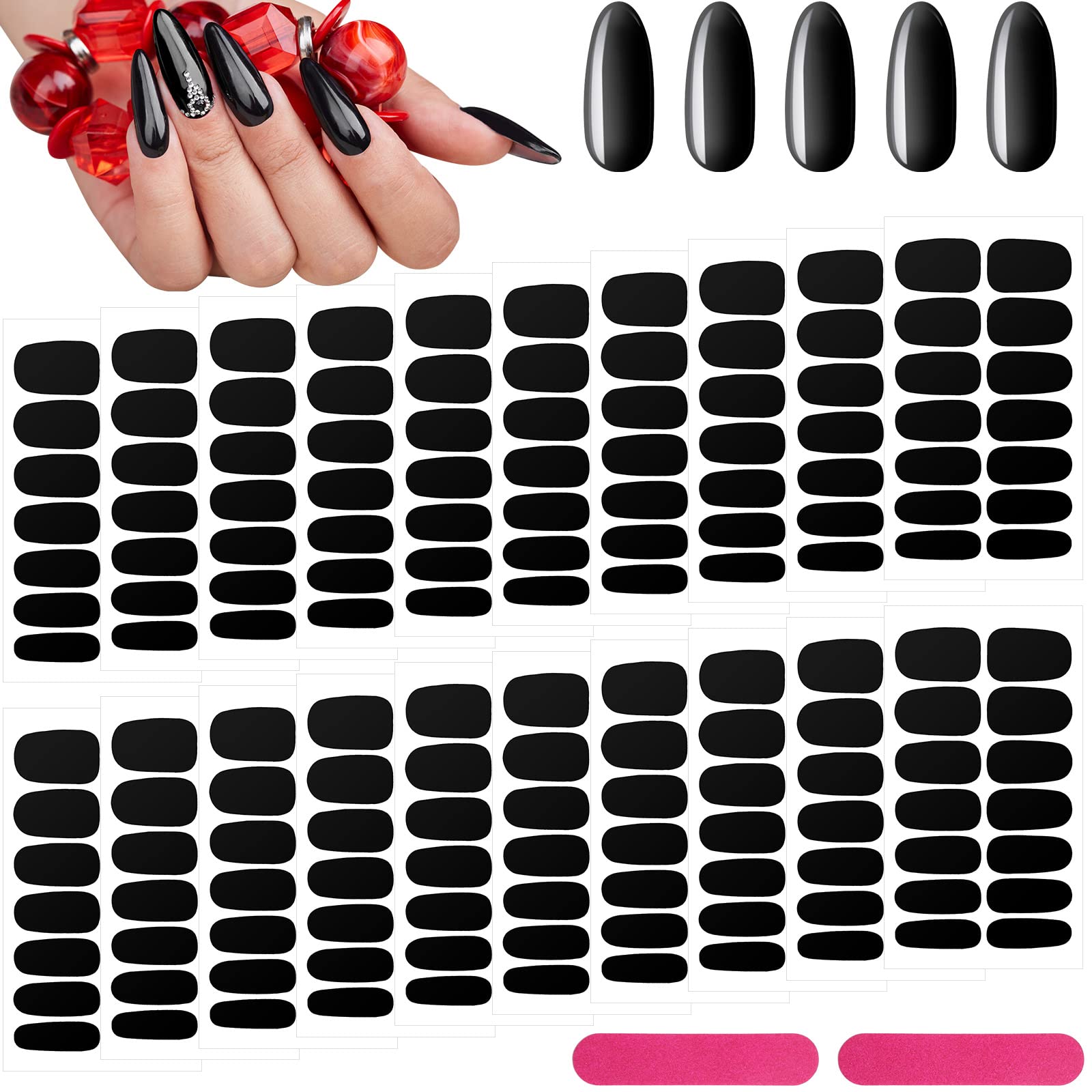 Photo 1 of 20 Sheets 280 Pieces Black Nail Wraps Self Adhesive Full Cover Nail Polish Stickers Halloween False Decals Manicure Stickers for Girls Women(Cool Style)