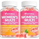 BSSTABBON Organic Women's Multivitamin Gummies: Vegan Vitamin Supplement with Iron B12 D3 Biotin Magnesium Plus Ashwagandha for Hair Skin Health Boost Energy - Sugar Free Methylated Gummy(120Count)
