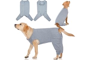 IDOMIK Dog Recovery Suit,Dog Leg Sleeve to Stop Licking Rear Legs,Thigh Wound Protective Sleeve,Male Female Pet Surgical Clothes,Doggy Surgical Suit with Pants Cover,Cone Collar Alternative,Grey,XL