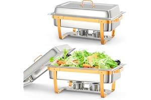 2 Pack Chafing Dish Buffet Set,8QT Rectangle Chafing Dishes for Buffet w/Lid Holder, Stainless Steel Chafer Food Warmers Serv