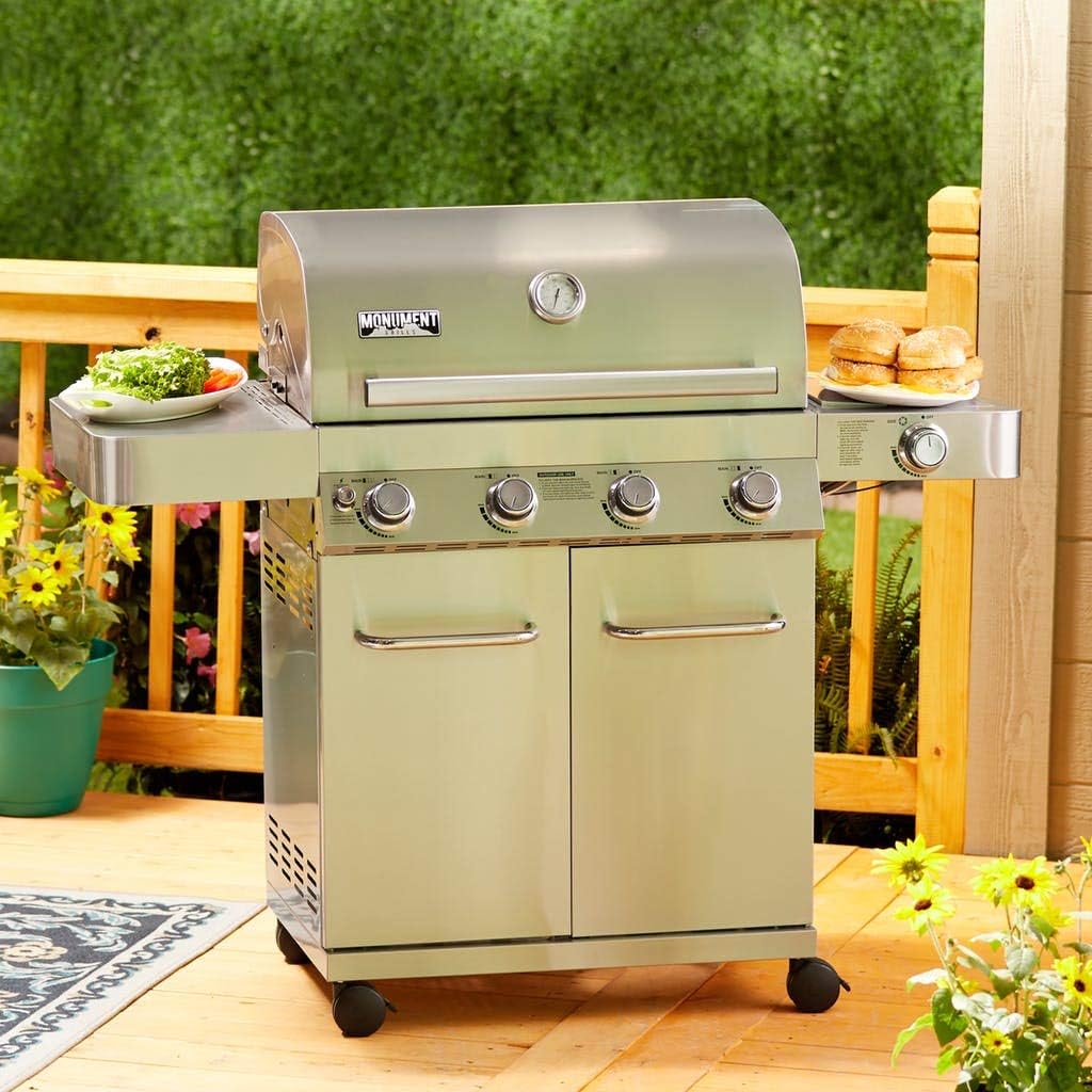 review Monument Grills 17842 Stainless Steel 4 Burner Propane Gas Grill with Rotisserie