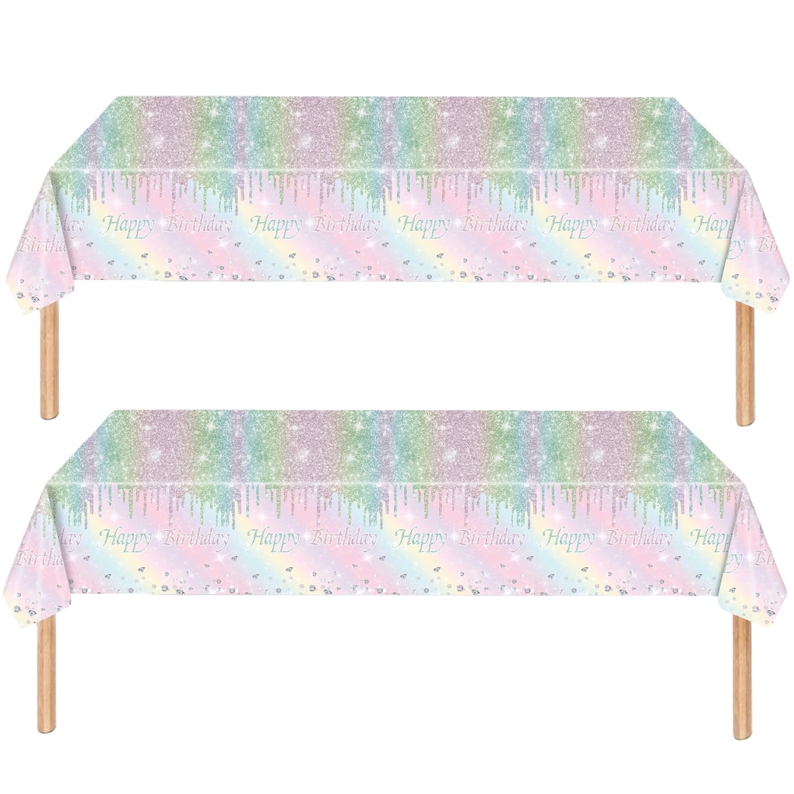 2Pcs Iridescent Party Plastic Table Cloth,137x274cm Shiny Glitter Rainbow Tablecloths Rectangular Diamond Rainbow Party Dining Table Cover,Tablecloths for Baby Shower,Wedding,Birthday Tablecloth Decor