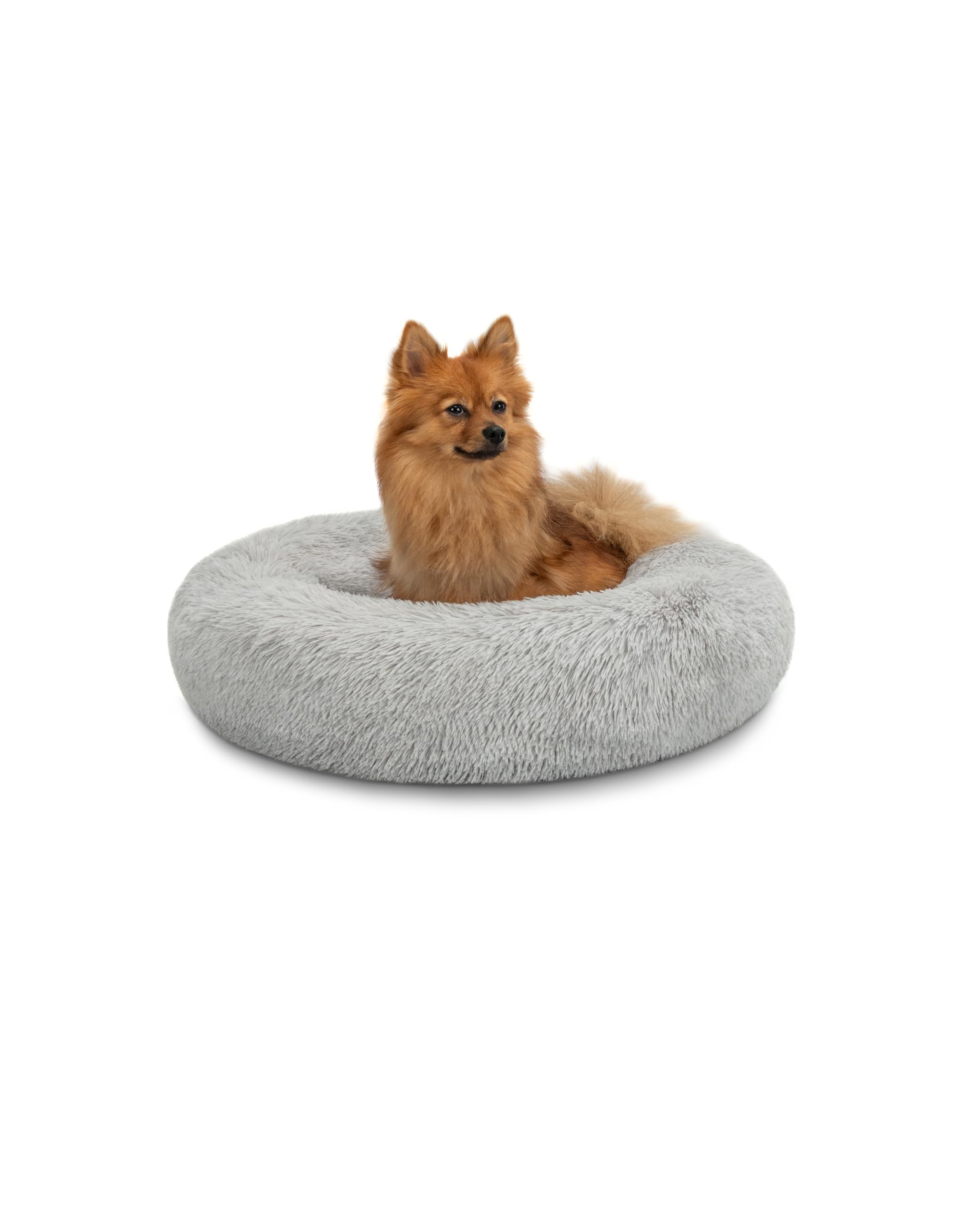 lionto Donut bed for dogs and cats, fluffy round dog bed for small and large pets, Ø 60 cm, soft cat bed made of cuddly plush, dog cushion with extra thick filling, light grey