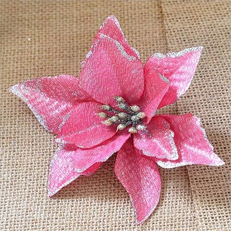 Amazon Gomyie 8個13cmのクリスマスツリーの装飾キラキラ花ポインセチアブッシュ造花クリスマスツリーの飾り ピンク キッチンブラシ オンライン通販