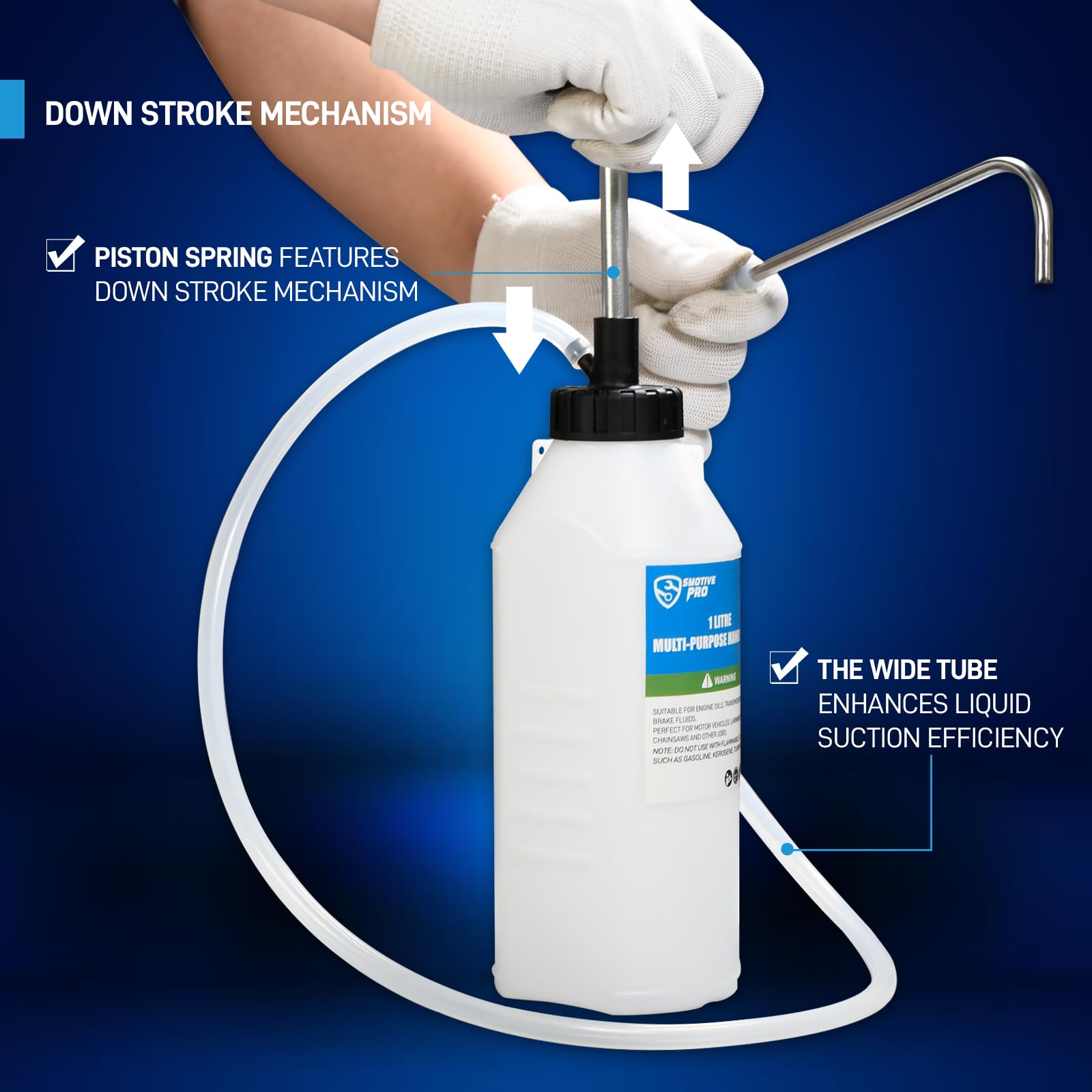 SMOTIVEPRO 1-Liter Mehrzweck-Umfüllpumpe, Ölpumpe Handpumpe für Motoröl, Getriebeöl und Bremsflüssigkeit, Geeignet für Präzises Flüssigkeitsdosieren in Engen Räumen 3