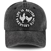 Tbstlumd Funny Life is Better with Chickens Hat for Women Men, Adjustable Cotton Embroidered Farm Baseball Cap
