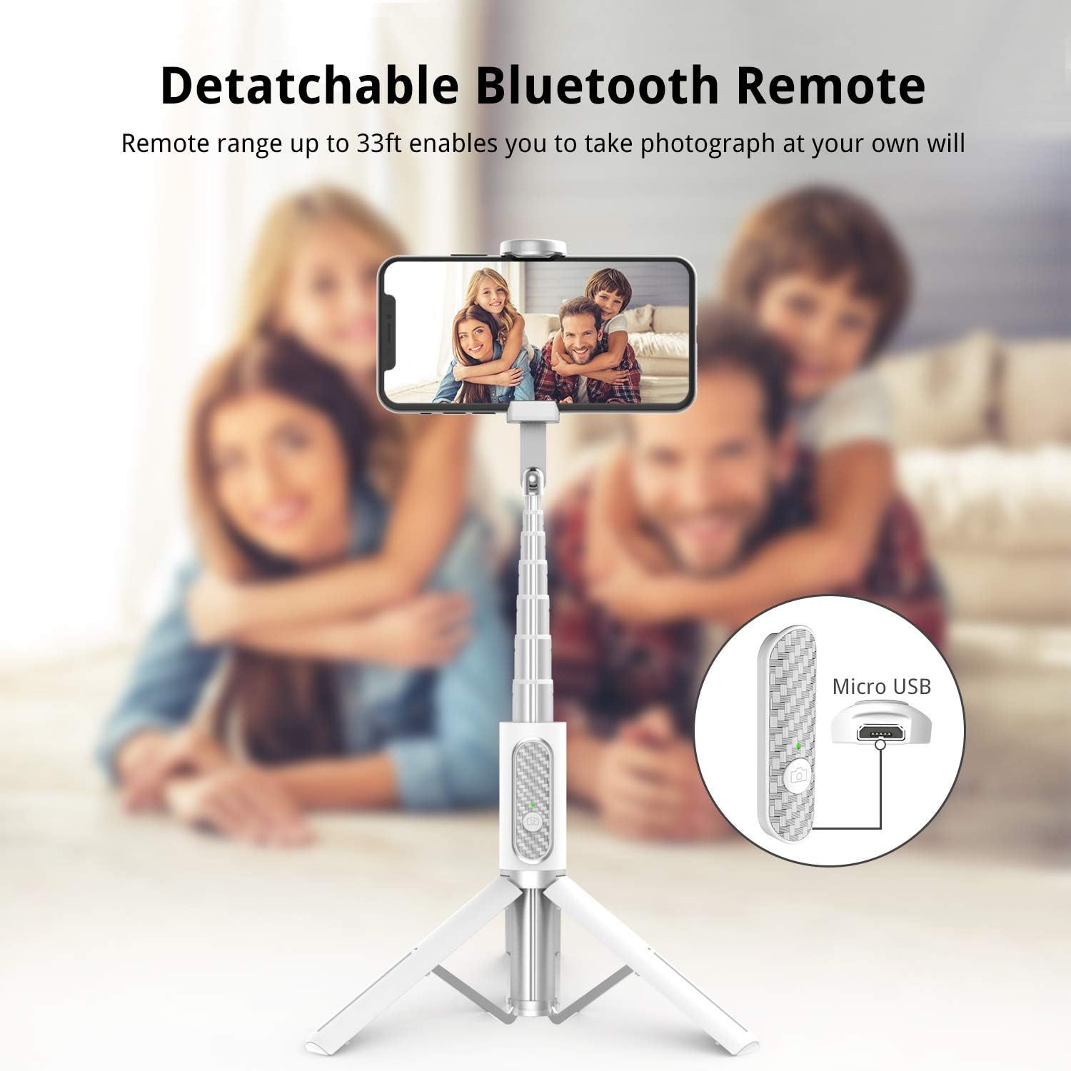 ATUMTEK Selfie Stick Tripod, 3-in-1 Extendable Aluminum Phone Tripod with Detachable Bluetooth Remote - Image 5