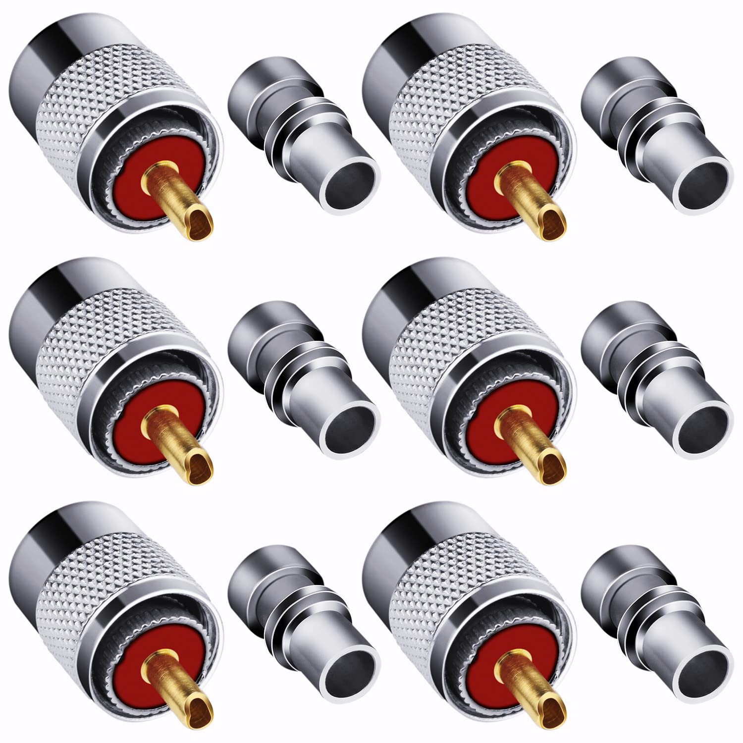 Photo 1 of Fanbalunke PL259 Coaxial Connectors 6 Pcs PL-259 UHF Male Solder Connector Plug with Reducer, Teflon Material 50ohm for RG59 RG8 RG8x LMR400 RG213 Coaxial Cable Compatiable with Ham Radio Antenna