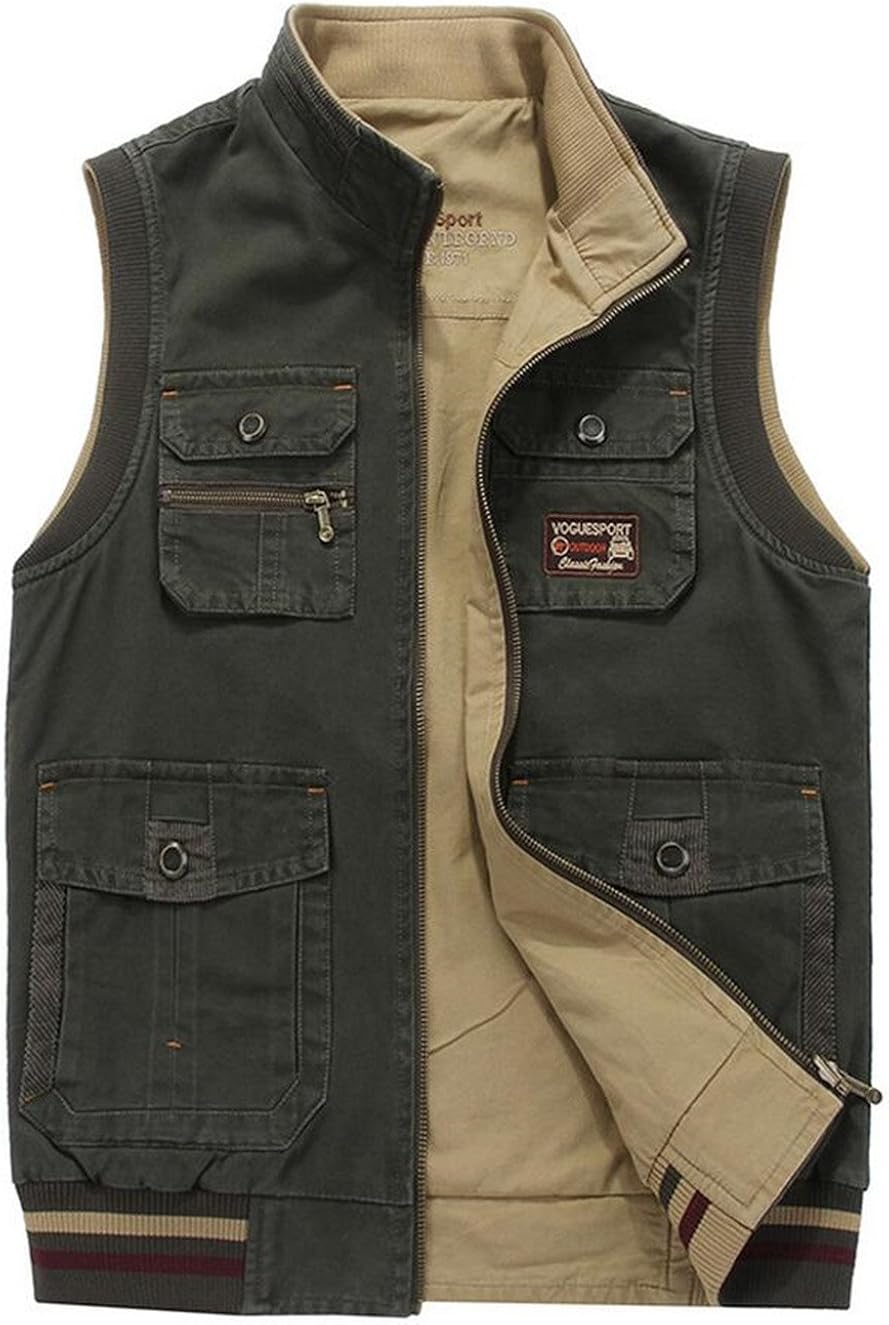 SZAWSL Men's Cotton Hiking Sport Outdoor Vest Waistcoats Multi Pockets