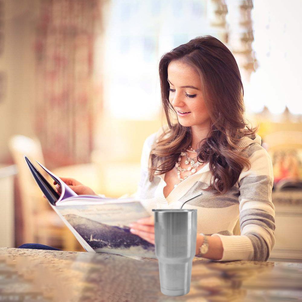 Denshine Stainless Steel Drinking Straws Set of 4 Stainless Steel Straws for 30oz Tumblers Yeti Straw/Metal Straws Straw Cleaner Included(Color)