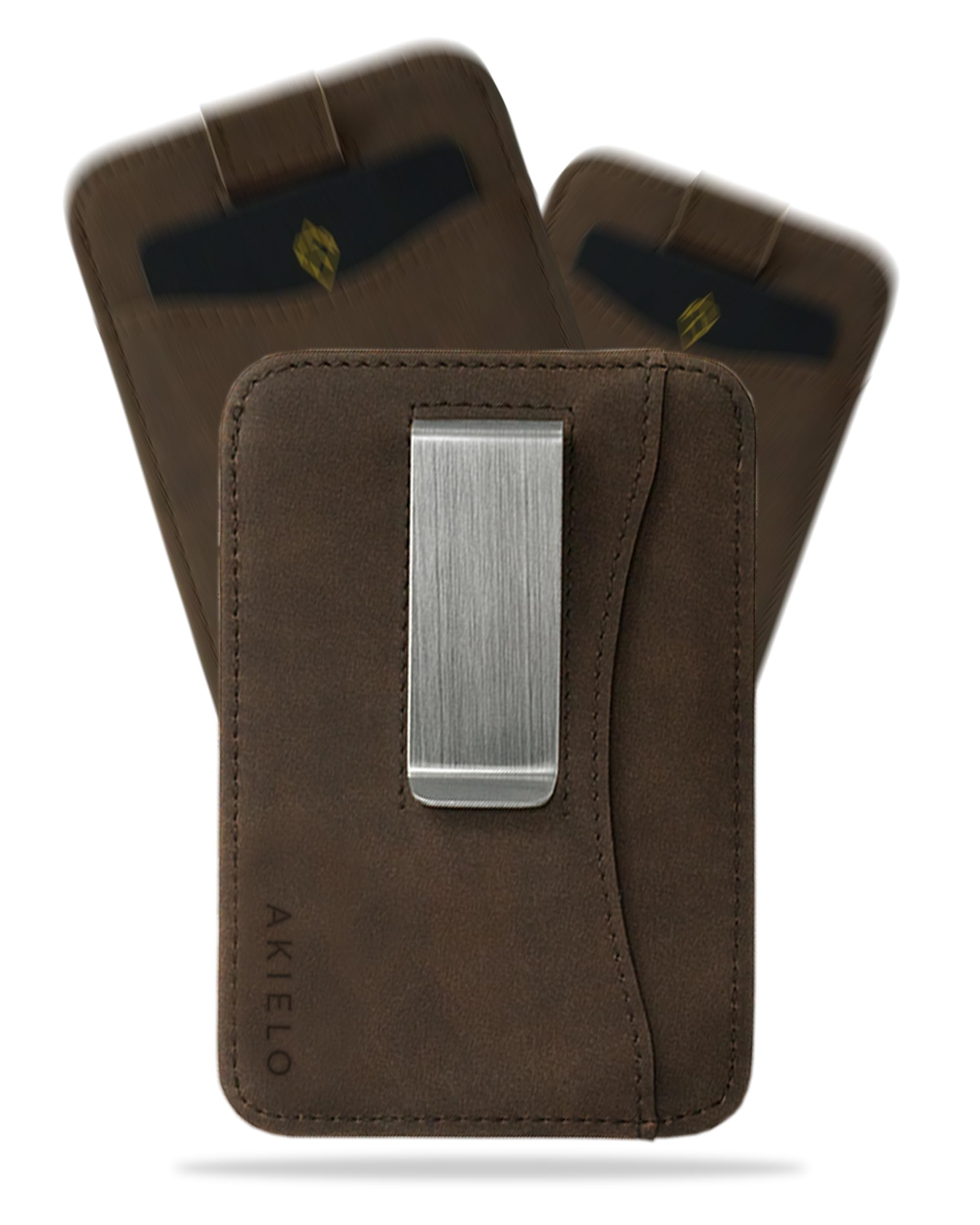 AKIELO RFID Blocking Card Holder with Money Clip and Gift Box – Compact and Slim Wallet – Minimalist Card Wallet (Charlie - Dark Mocha Clip Edition)