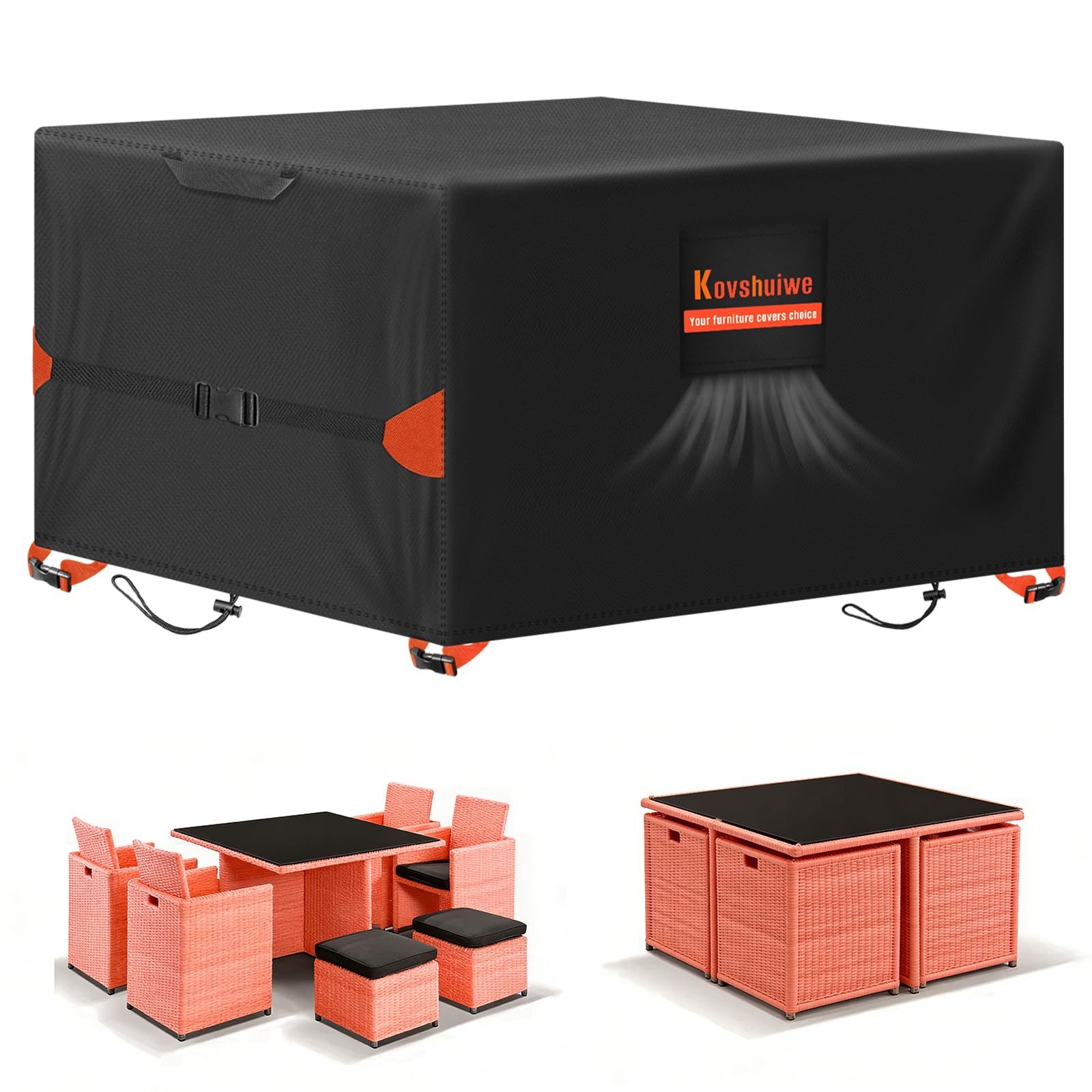 Kovshuiwe Garden Furniture Covers,150x90x75cm Patio Furniture Cover Waterproof, Table Covers 420D Heavy Duty Oxford Fabric Rattan Furniture Cover Windproof Anti-UV for Patio, Outdoor — image 1