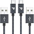 Rampow Micro USB ケーブル【1M/2本組/保証付き/黒】 2.4A急速充電ケーブル 高速データ転送 7000+回の曲折テスト 高耐久編組ナイロンケーブル Sharp Aquos/Sony Xperia/Fujitsu Arrows/Asus ZenFone/Samsung Galaxy 多機種対応 Android スマホ 充電ケーブル マイクロusbケーブル