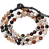 Lightock Boho 6mm Sardonyx Beaded Bracelets for Women Good Luck Handmade Evil Eye Bracelets Protection Energy Balance Love Jewelry