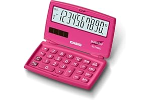 Casio SL-C100C-RD-N Colorful Calculator, Vivid Pink, 10 Digit Folding Notebook Type