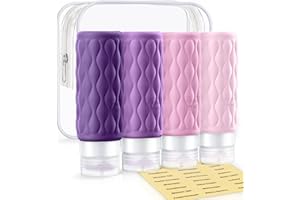 Colelulu Travel Bottles for Toiletries, 3.4 oz TSA Approved Silicone Travel Shampoo Bottles with Clear Toiletry Bag and Label, Travel Essentials for Shampoo and Conditioner, Purple