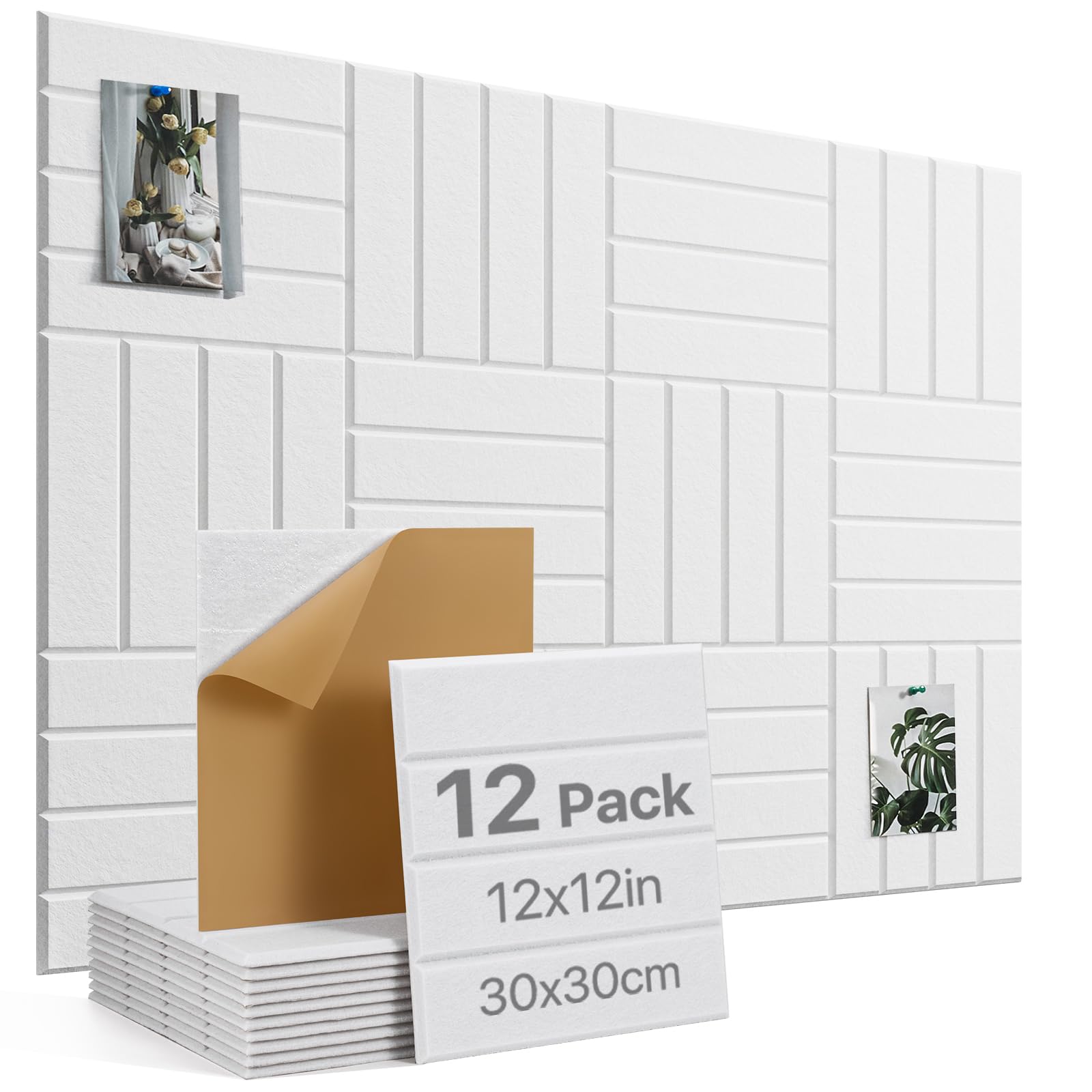 Photo 1 of Large Cork Board, 12 Pack 12"X12"X0.4" Felt Bulletin Board Tiles with Self Adhesive for Wall Home Office Decor, Pin Cork Boards-White
