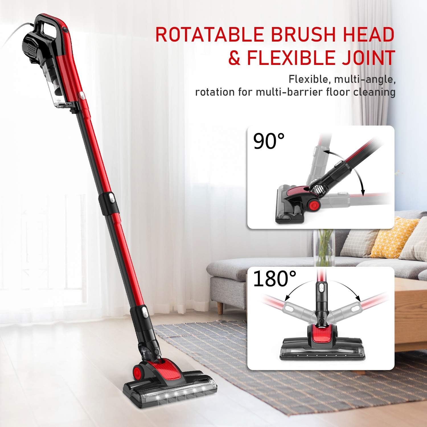 GeeMo Vacuum Cleaner, 4 in 1 Stick Vacuum 17Kpa Powerful Suction, with LED Electric Brush 1.2L High-Capacity Quiet Vacuum, with HEPA Quadruple Filter for Deep Clean Pet Hair Carpet Hard Floor - H595 -