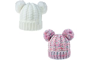 Urban Virgin Baby Girl Kids Hats Infant Toddler Beanies Cable Knit Pom Pom Ears Winter Cap Hats for Girls 1-5 Years