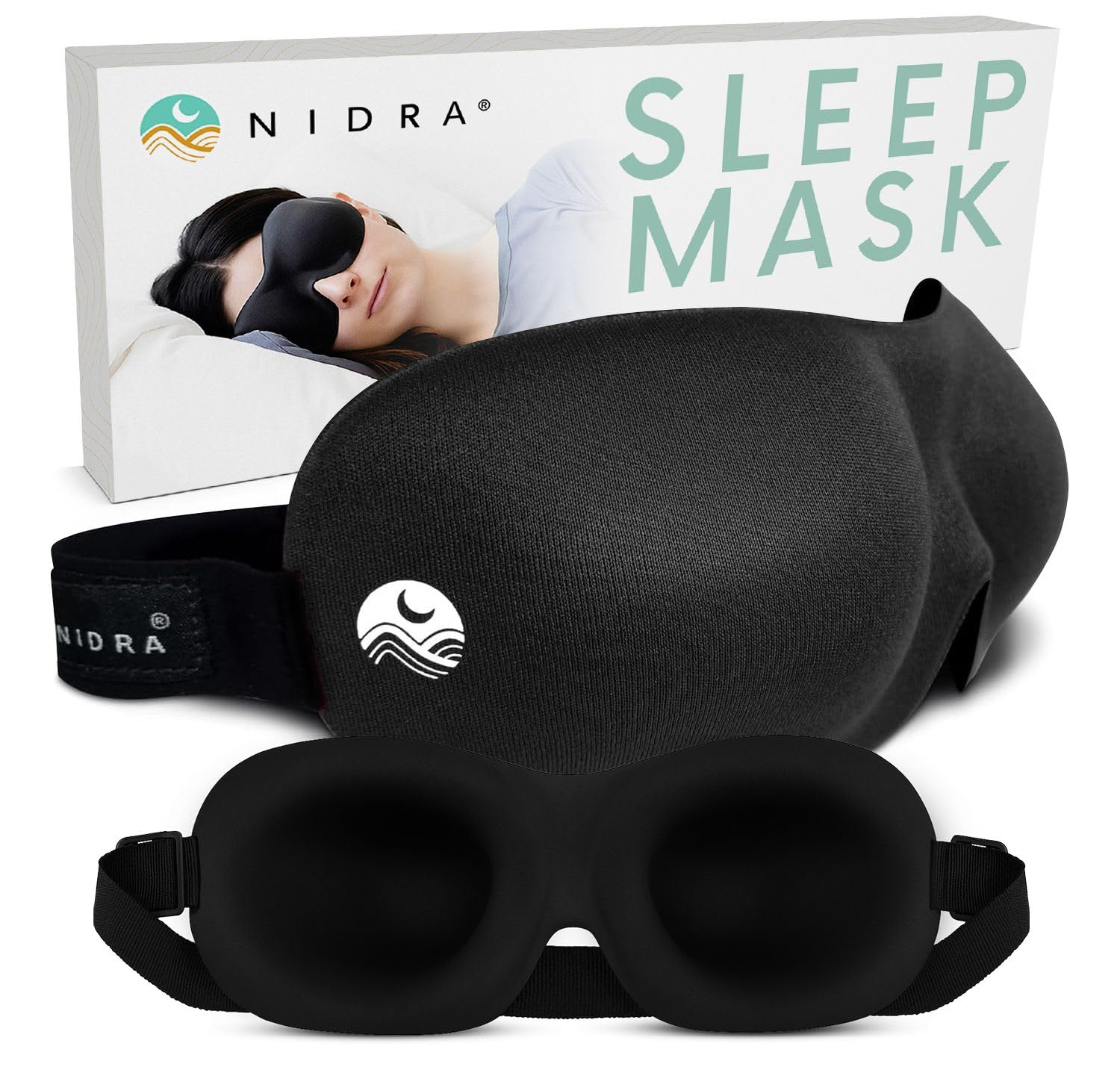 Photo 1 of Nidra Contoured Sleep Mask for Side Sleepers – Zero Pressure Fit, Light Blocking Eye Shade for Sleeping & Travel – Black, Standard Size