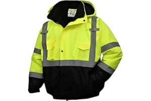 SKSAFETY High Visibility Reflective Jackets for Men, Waterproof Class 3 Safety Jacket with Pockets, Hi Vis Yellow Coats with Black Bottom, Mens Work Construction Coats for Cold Weather, 2XL, 1 Pack