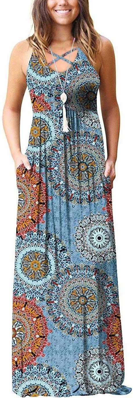 EZBELLE Women's Sleeveless Racerback and Long Sleeve Maxi Dresses with Pockets Plain Loose Long Dresses