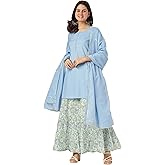 Janasya Indian Women's Rayon Blue Solid Festive Wear Kurta Set for Women