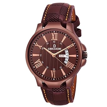 DC1877 Coffee Day Date Matrix Collection Leather Strap Wrist Watch for Men
