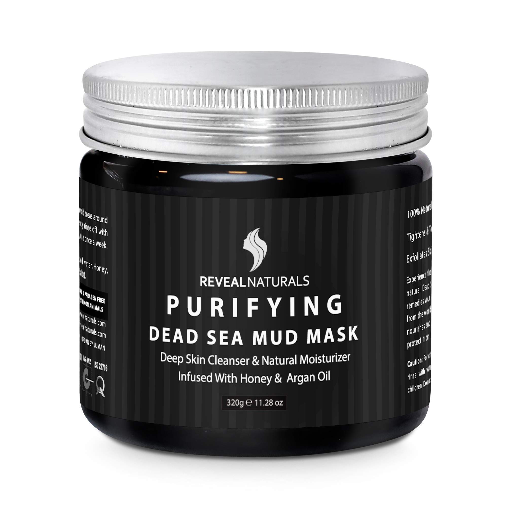 Natural and Organic Face and Body Natural Dead Sea Mud Mask with 23 Dead Sea Minerals and Honey- Best Used As Blackhead Minimizer, Natural Pore Reducer, Dry and Oily Skin and for Acne. (10.6 OZ)