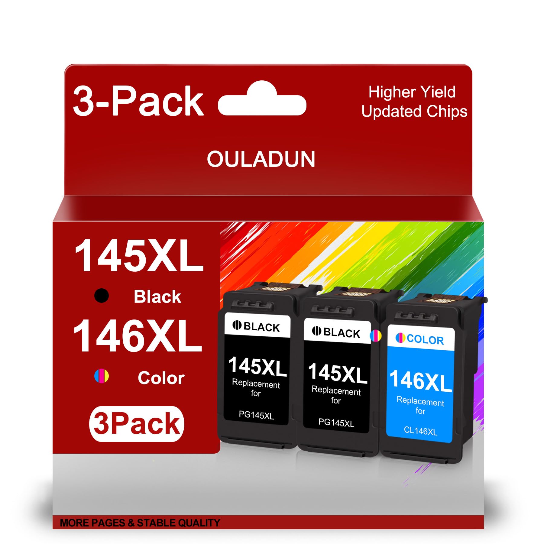 Photo 1 of PG-145XL CL-146XL Black and Color Ink Cartridges Replacement for Canon 145XL 146XL 145 146 High Yield Work for PIXMA TS3110 iP2810 MG2410 MG2510 MG2910 MG3010 (2 Black, 1 Color, 3 Pack)