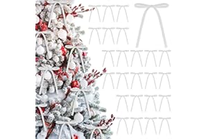 KUNJOCY 24 Pcs Velvet Christmas Bows 5 x 7 Inch Rustic Velvet Small Ribbon Gift Bow for Xmas Tree Ornaments DIY Craft Wreaths Garlands Indoor Outdoor Home Decorations (White)