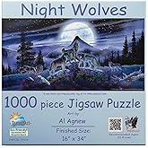 SUNSOUT INC - Night Wolves - 1000 pc Jigsaw Puzzle by Artist: Al Agnew - Finished Size 16" x 34" - MPN# 34626