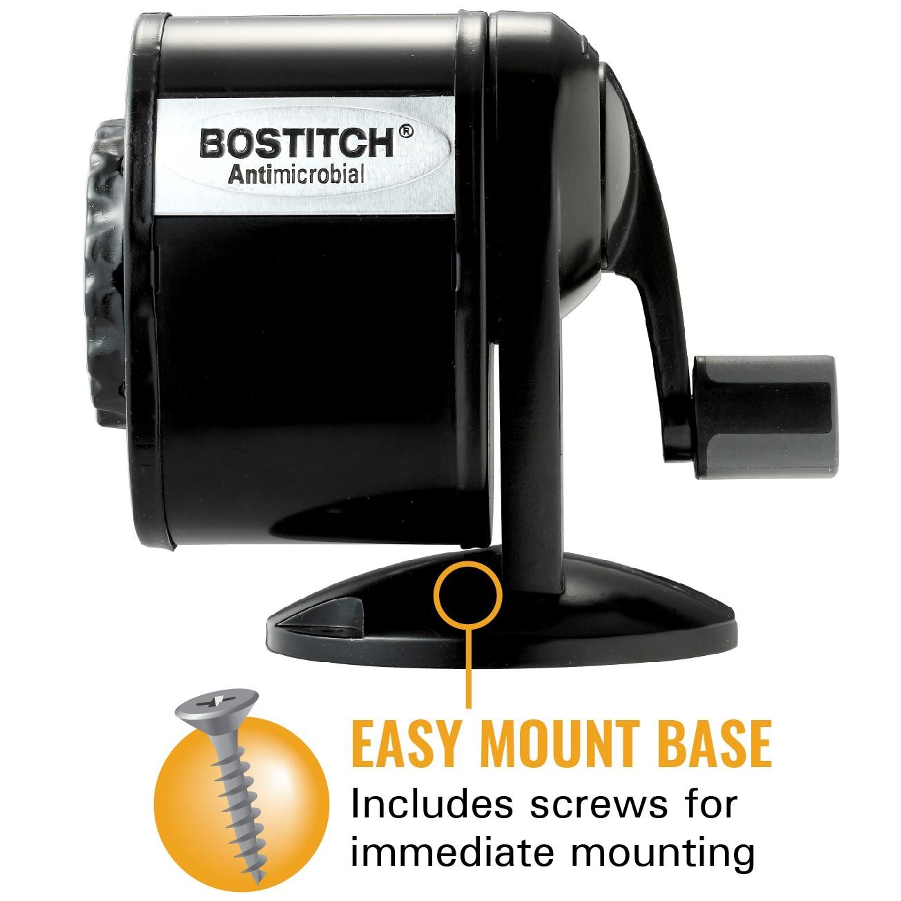 Bostitch Metal Antimicrobial Manual Pencil Sharpener, Black (MPS1BLK