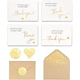 Winoo Design 100 PK Luxurious Gold Thank You Cards with Envelopes Bulk - 5x3.5 Inches Wedding Thank You Notes Baby Shower Greenery Bridal Shower Small Business (WHITE)